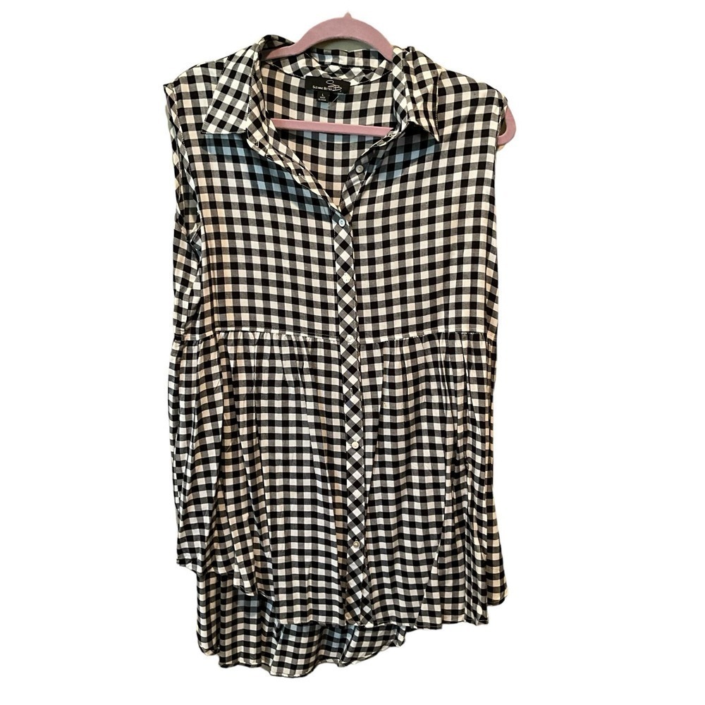 Suzanne Betro Button-Up Shirt Women's Size L Black Gingham Long Sleeve Collared